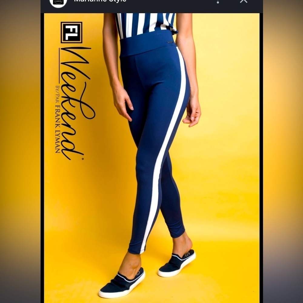 Frank Lyman pants navy logo leggings S $88 active casual sporty classic spring
